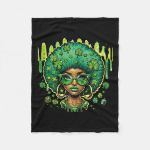 African American Female Leprechaun Black St Patric Fleece Blanket