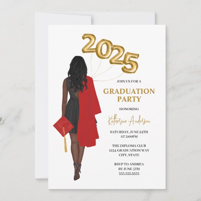 African American Female Photo Graduation Party Invitation (Front)