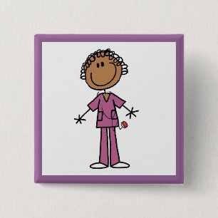 African American Female Stick Figure Nurse 15 Cm Square Badge