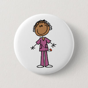 African American Female Stick Figure Nurse Button