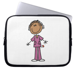 African American Female Stick Figure Nurse Laptop Sleeve