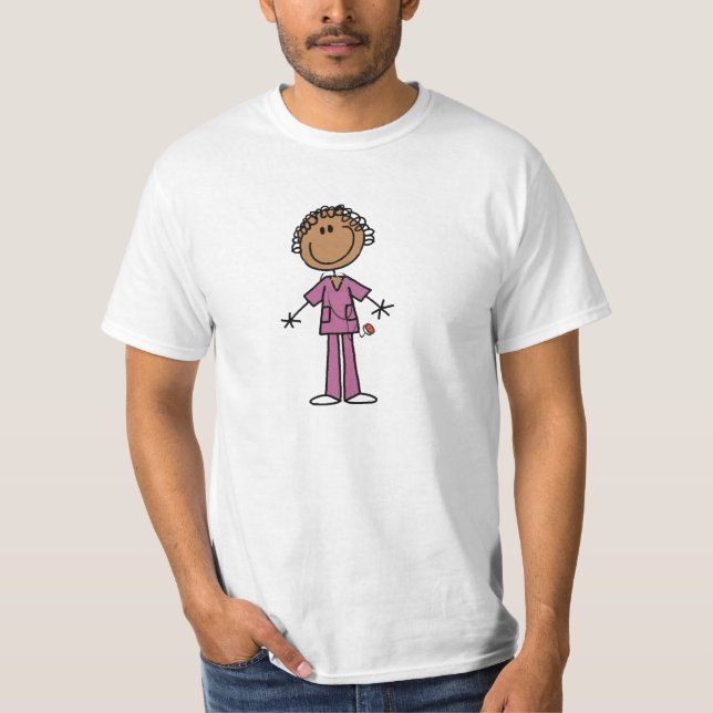 African American Female Stick Figure Nurse T-Shirt (Front)