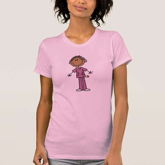 African American Female Stick Figure Nurse T-Shirt (Front)