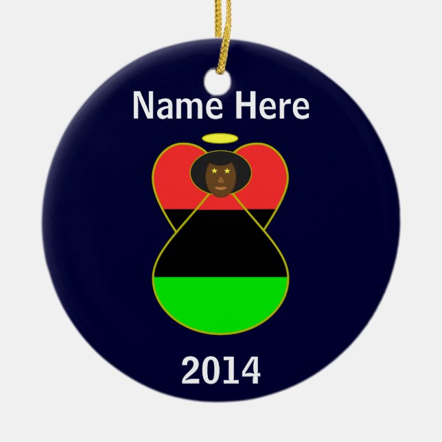 African American Flag Angel Ceramic Tree Decoration (Front)