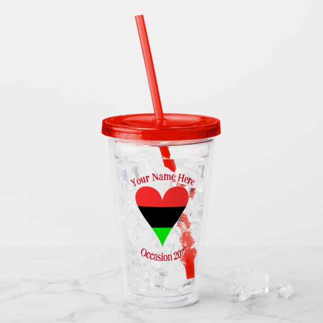 African American Flag Heart Funky Personalised Acrylic Tumbler (Front Ice)
