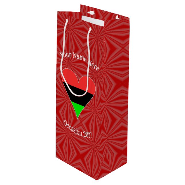 African American Flag Heart Funky Personalised Wine Gift Bag (Front Angled)