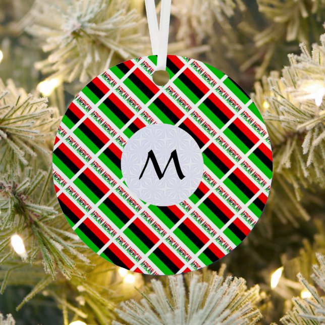 African American Flag Tiled Initial Round Metal Tree Decoration (Insitu)