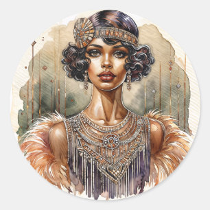 African American Flapper Art Deco Classic Round Sticker