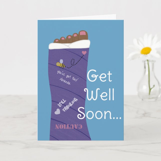 African American Foot Leg Cast Encourage Greeting Card (Small Plant)