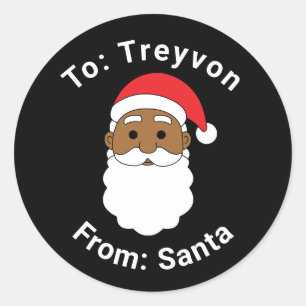 African American From Santa Custom Name Black Xmas Classic Round Sticker