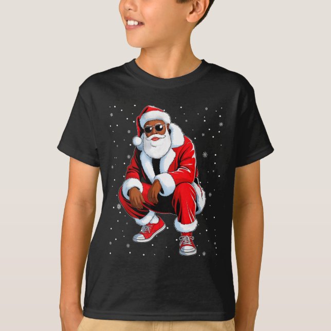African American Funny Christmas Outfit Afro Santa T-Shirt (Front)