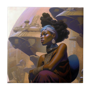 African American Futuristic Lady Tile