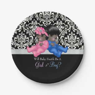 African American Gender Reveal Baby Shower Paper Plate