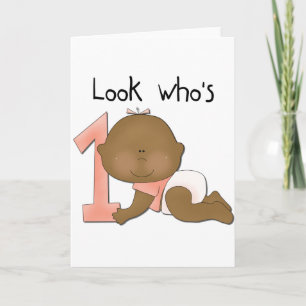 African American Girl 1st Birthday Tshirts Card