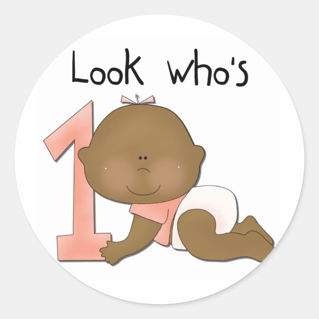 African American Girl 1st Birthday Tshirts Classic Round Sticker (Front)