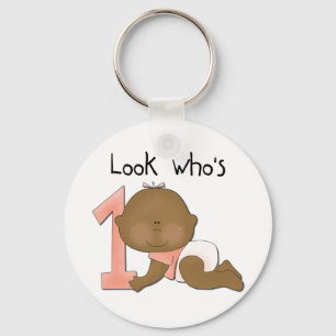 African American Girl 1st Birthday Tshirts Key Ring