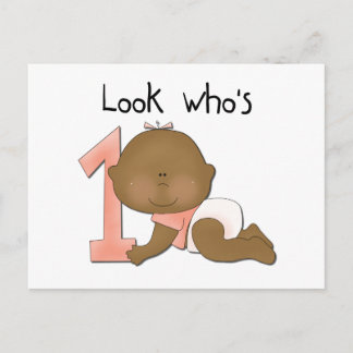 African American Girl 1st Birthday Tshirts Postcard