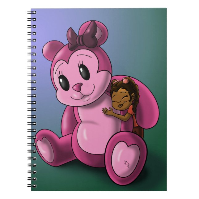 African American Girl and Pink Teddy Bear Spiral Notebook (Front)