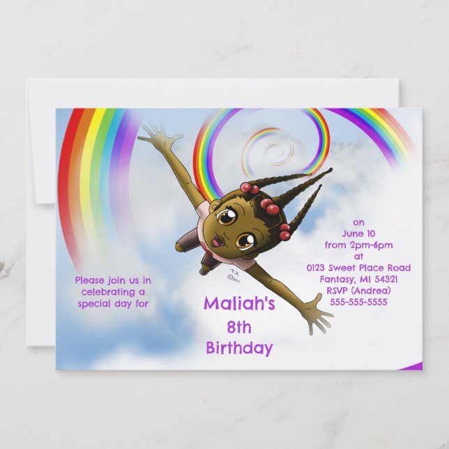 African American Girl and Rainbow Birthday Party  Invitation (Front)