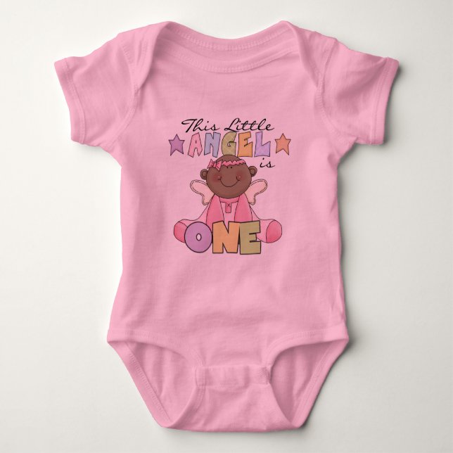 African American Girl Angel 1st Birthday Baby Bodysuit (Front)