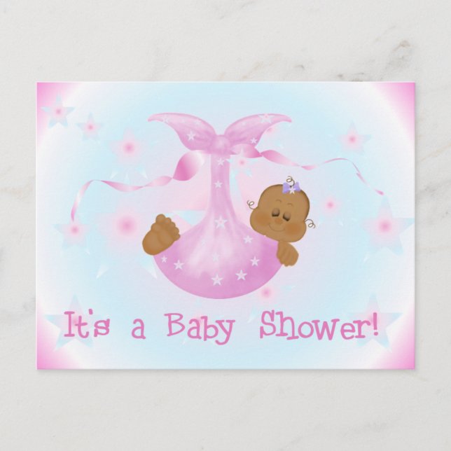 African American Girl Baby Shower Invitation Postcard (Front)