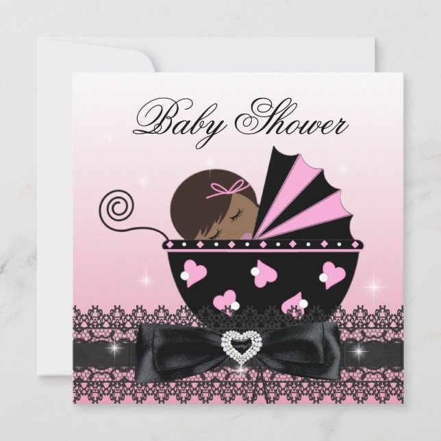 African American Girl Baby Shower Party Pink Invitation (Front)
