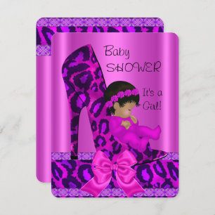 African American Girl Baby Shower Pink Leopard Invitation