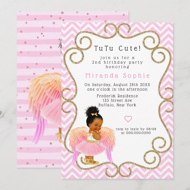 African American Girl Ballerina 2nd Birthday Party Invitation (Front/Back)