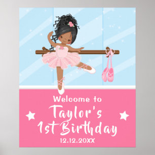 African American Girl Ballerina Pink Welcome Sign
