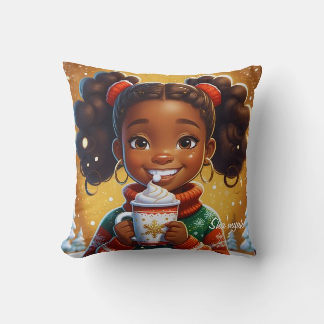 African American Girl,Black Girl Christmas Cushion (Front)