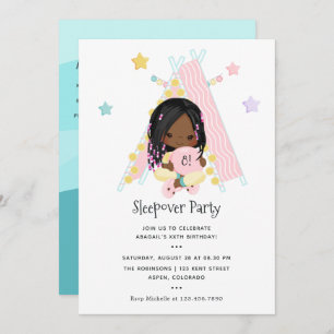 African American Girl Braid Birthday Slumber Party Invitation