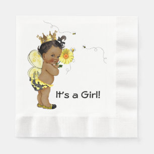 African American Girl Bumble Bee Baby Shower Napkin