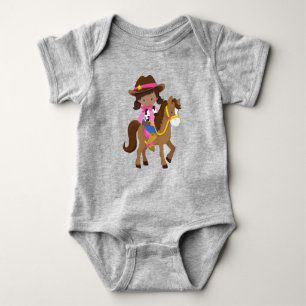African American Girl, Cowgirl, Sheriff, Horse Baby Bodysuit