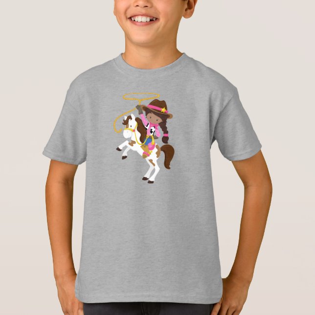 African American Girl, Cowgirl, Sheriff, Lasso T-Shirt (Front)