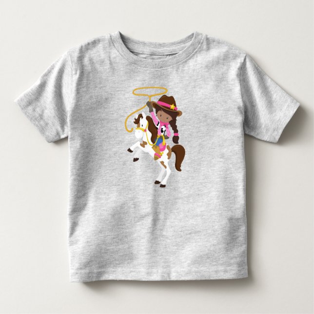 African American Girl, Cowgirl, Sheriff, Lasso Toddler T-Shirt (Front)