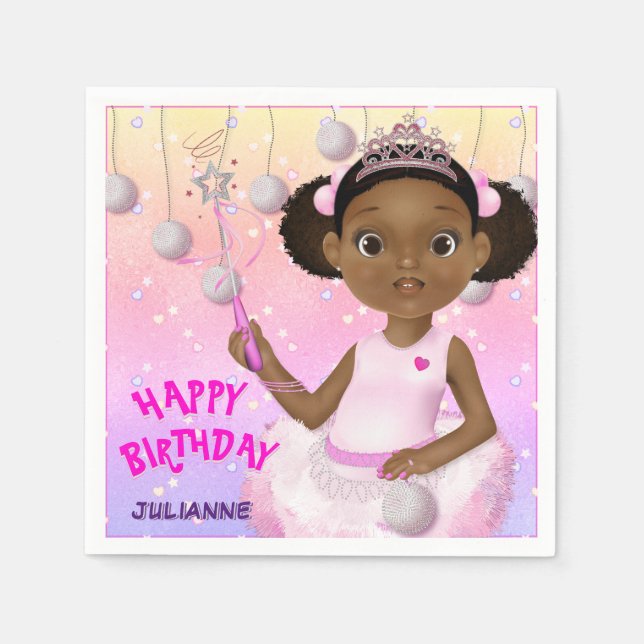 African American Girl Fairy Princess Ballerina Napkin (Front)