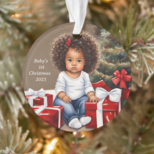 African American Girl First Christmas Ornament (Tree)