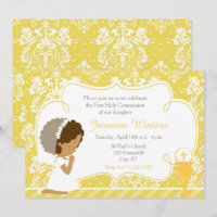 African American Girl First Communion Gold Damask