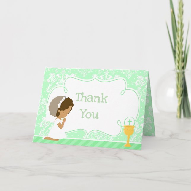 African American Girl First Communion  'Thank You' Thank You Card (Front)