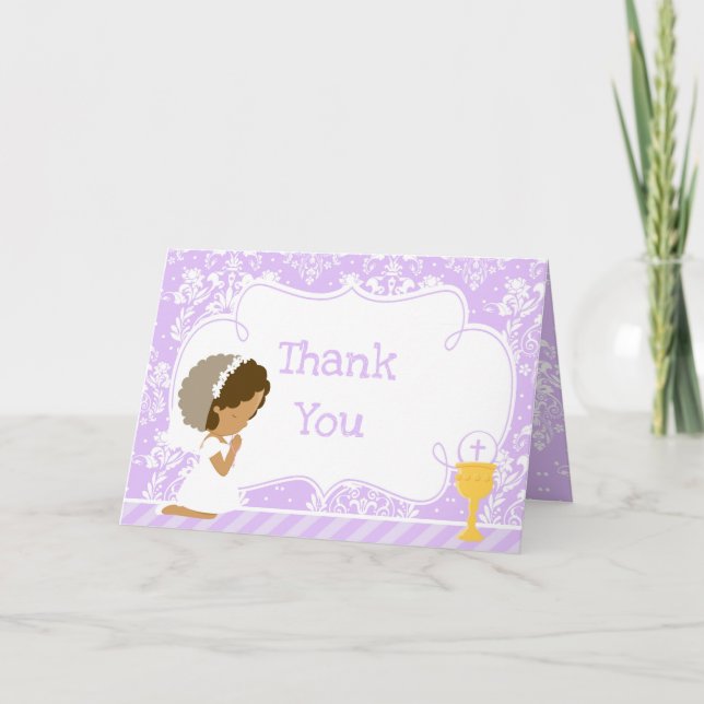 African American Girl First Communion  'Thank You' Thank You Card (Front)