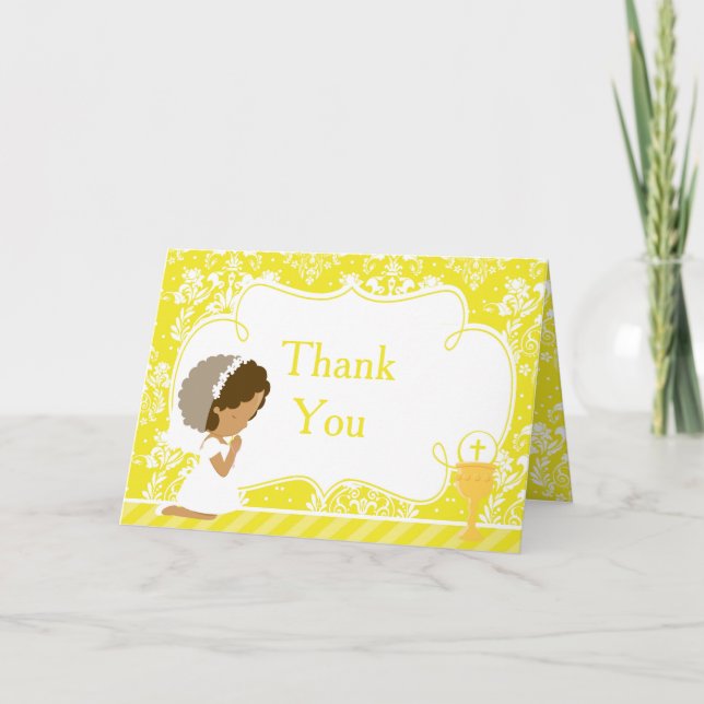 African American Girl First Communion  'Thank You' Thank You Card (Front)