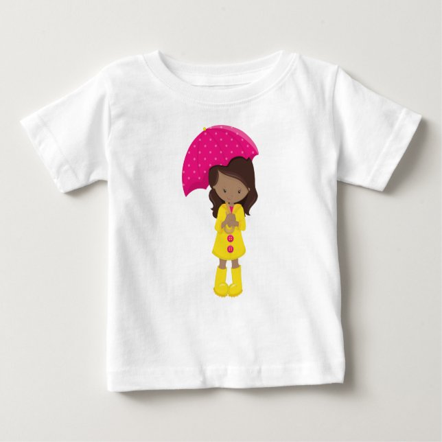 African American Girl, Girl In Raincoat, Umbrella Baby T-Shirt (Front)