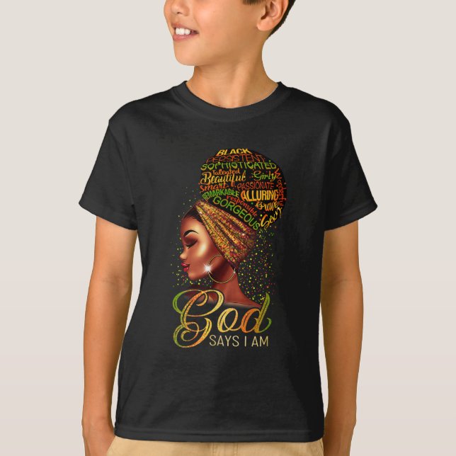 African American Girl God Says I Am Black Pride T-Shirt (Front)
