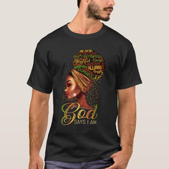 African American Girl God Says I Am Black Pride T-Shirt (Front)