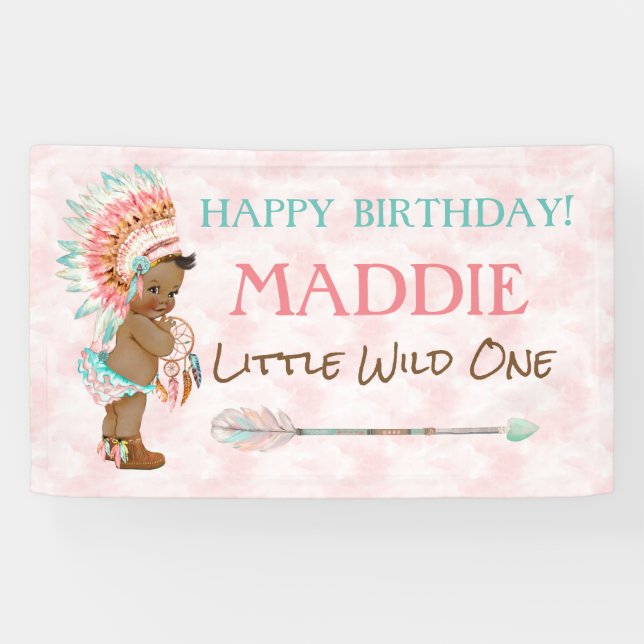 African American Girl Headdress Native American Banner (Horizontal)