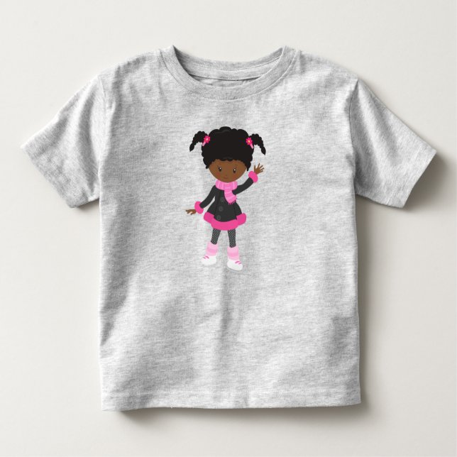 African American Girl, Ice Skating Girl, Cute Girl Toddler T-Shirt (Front)