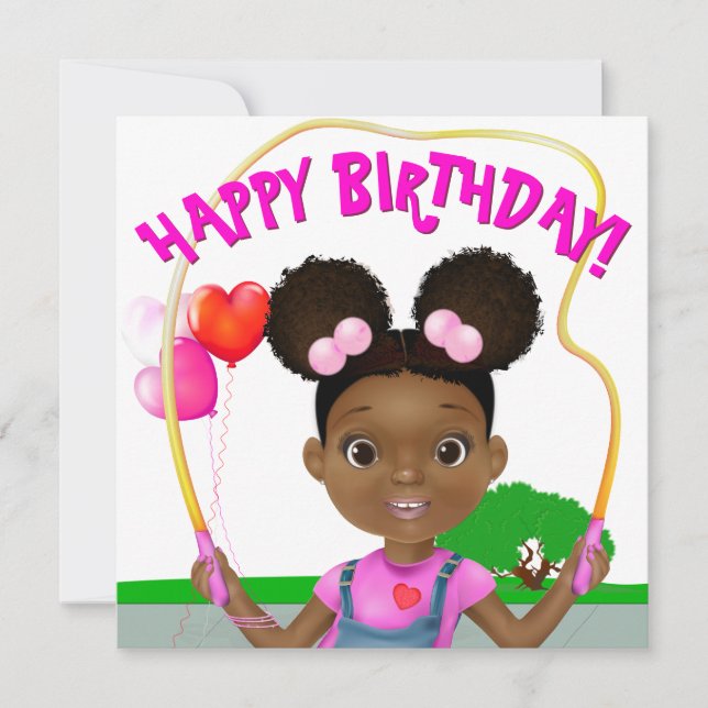 African American Girl Jump Rope Birthday Card (Front)