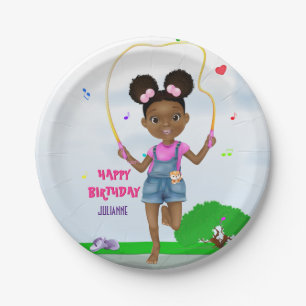 African American Girl Jump Rope Birthday Paper Plate