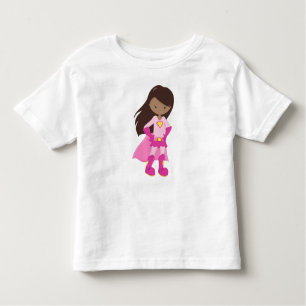 African American Girl, Pink Cape, Superhero Girl Toddler T-Shirt