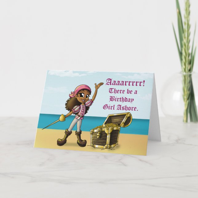 African American Girl Pirate Birthday Card (Front)